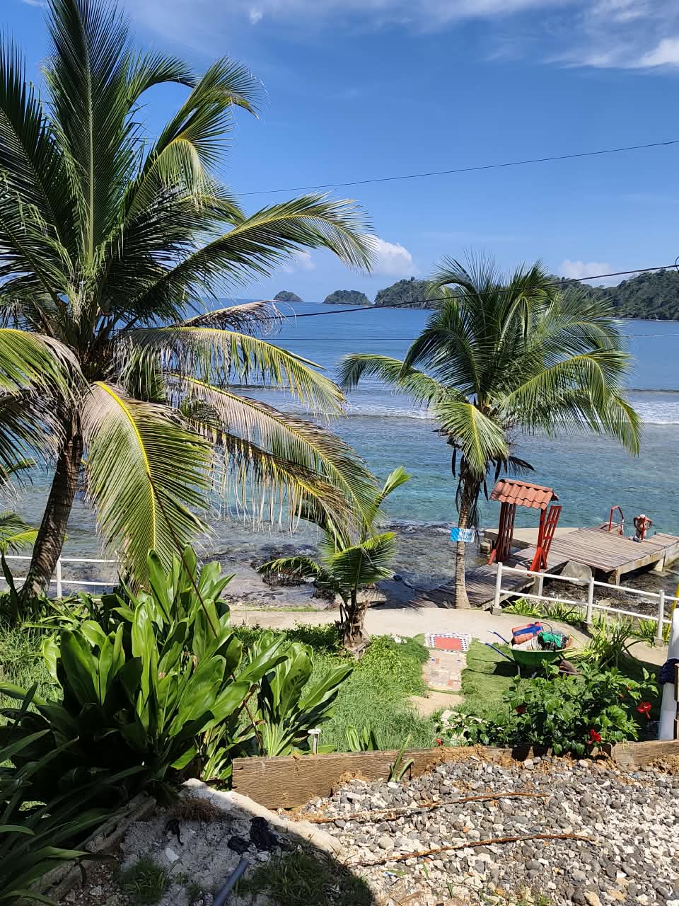 Vista del jardín tropical y el mar